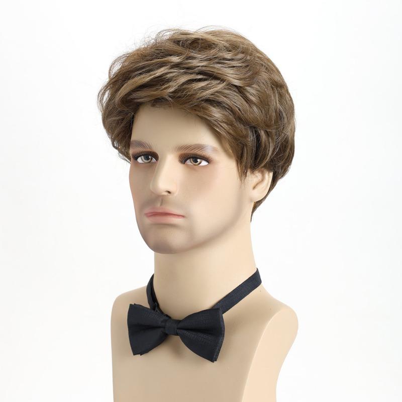 Синтетический мужской короткий коричневый парик Замена волос Натуральный парик с челкой Костюм Белого Гудмана Вечеринка на Хэллоуин Бизнесмен