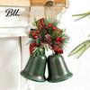 Vintage Style Hanging Decorations Christmas Bell Ornaments, Metal Double Jingle Bells Xmas Tree Retro Iron Ornaments Decoration with Pinecones Berries