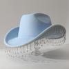 Beliebter Cowboyhut mit elegantem, großem Rand, leichter Luxus, glänzenden Quasten, geeignet für Partys und Klavierkonzerte