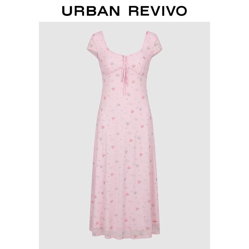 UR2026 Women s Floral Bow-knot U-neck Slim Dress S