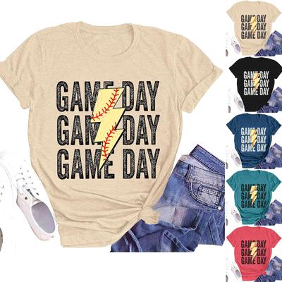 GAME DAYWomen's Casual Fashion Casual Short Sleeve Rugby Print Round Neck T-shirt Top