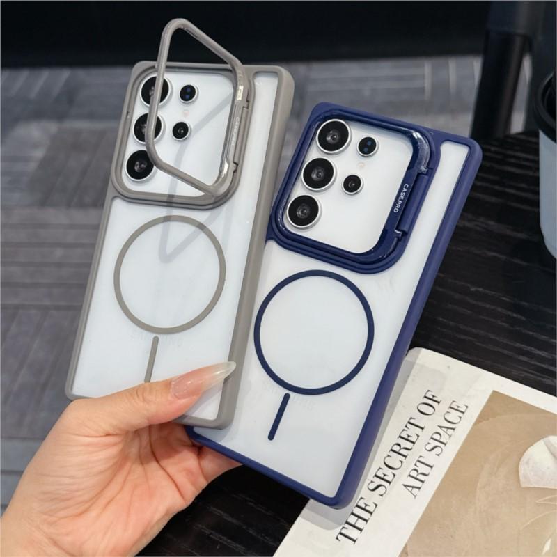 Camera Stand Clear Hard Armor Case for Samsung Galaxy S25 S24 S23 Ultra Plus For Magsafe Wireless Charging Acrylic Cover Funda