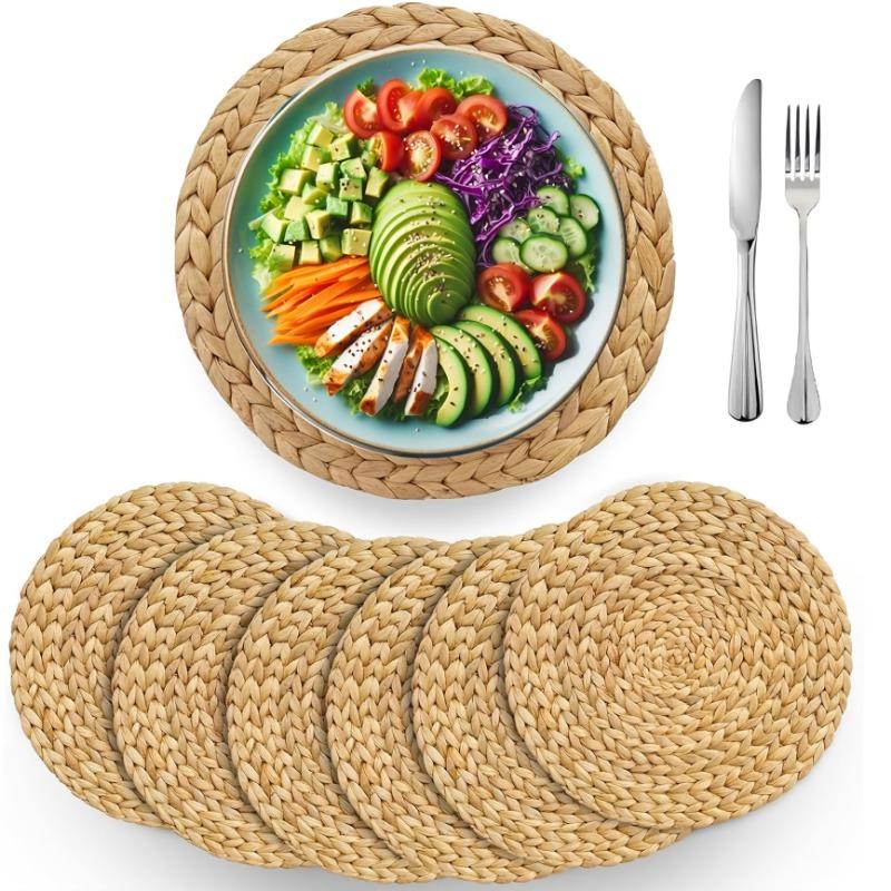 1pcs Natural Water Hyacinth Placemat Set Handwoven Heat Resistant Coasters for Bowls Cups Pots Table Decor Furniture Supplies