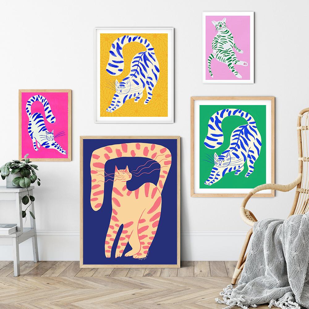Nordic Abstract Animal Poster Red Pink Green Tiger Canvas Painting Funny Wall Art Prints Picture Kid Bed Room Home Decor