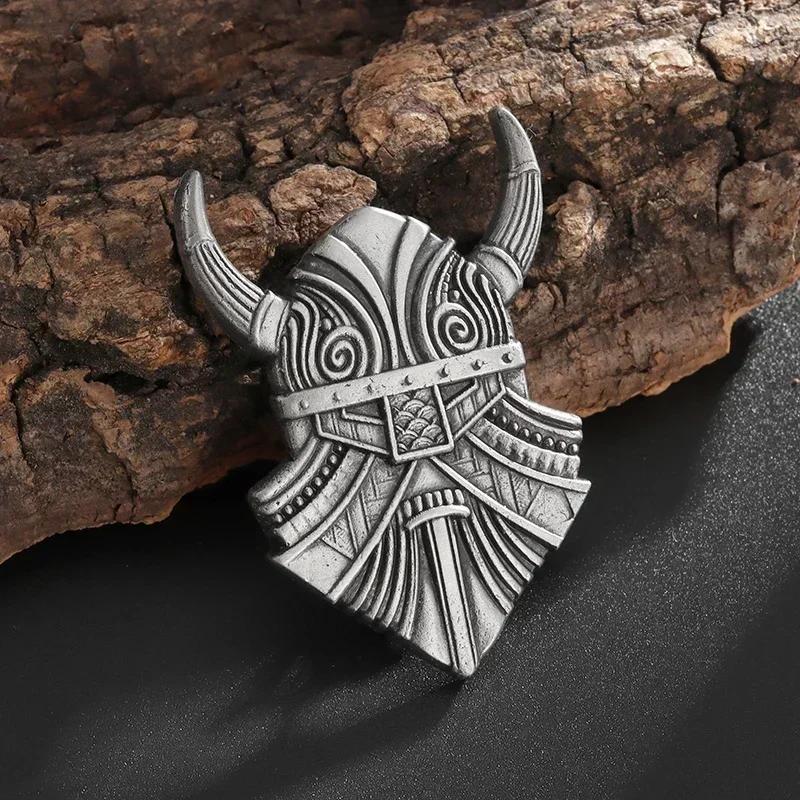 Retro Nordic Gods Odin Horn Warrior Helmet Brooch Suitable for Men Retro Ethnic Style Punk Trend Brooch Jewelry Gift