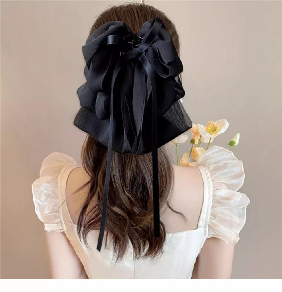 Chiffon Long Ribbon Bow Hair Claws Clips Women Girls Big Bowknot Ponytail Holder Crab Hair Clamps Hairpin Hair Accessories New