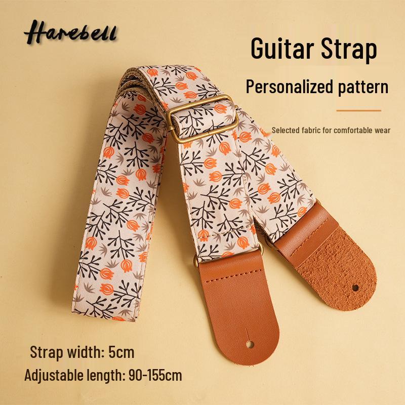 

Classical Folk Song Guitar Strap: Tulip, Apricot & Green Leaf Pattern PO061-063 90-155 cm adjustable