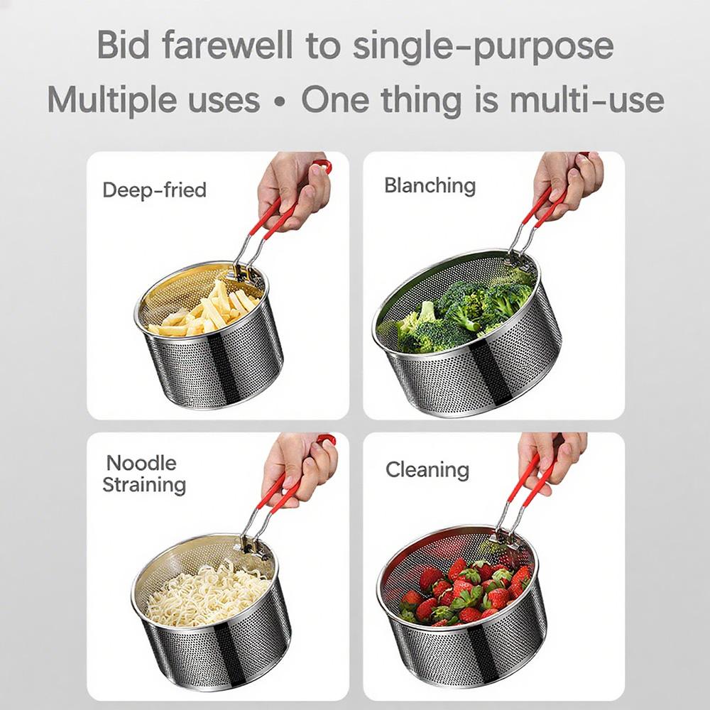 Stainless Steel Frying Basket and Filter Basket Set, with Handle, Foldable, Deep Pot Filter, Suitable for Frying, Draining
