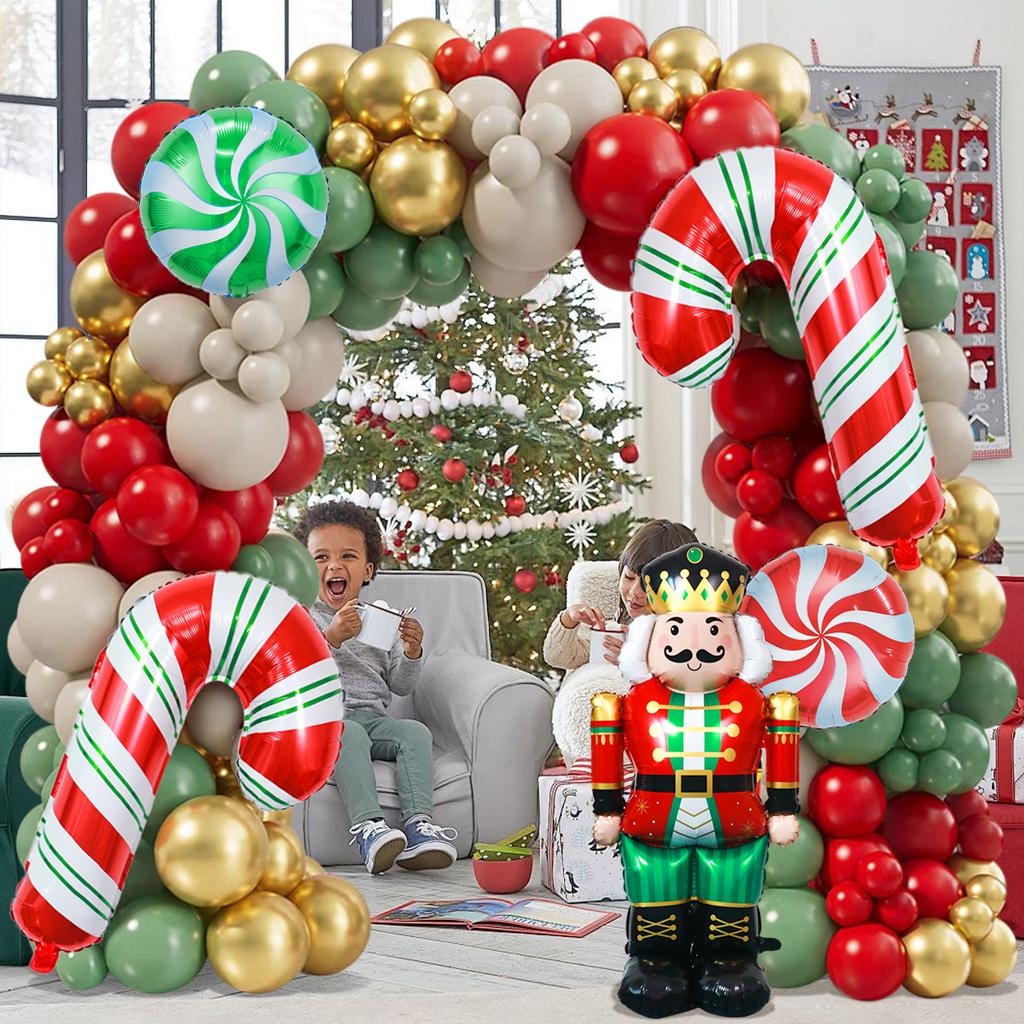 125 Stück Weihnachten Bogen Girlande Ballons, Weihnachten Zuckerstangen Nussknacker Weihnachten Neujahr Party Dekoration