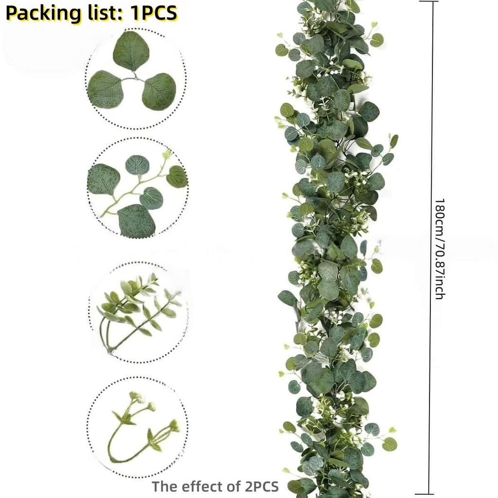 180cm Artificial Garland Eucalyptus Ivy Money Tree Lush Faux Greenery for Patio Front Door Wedding Thanksgiving All Season Decor