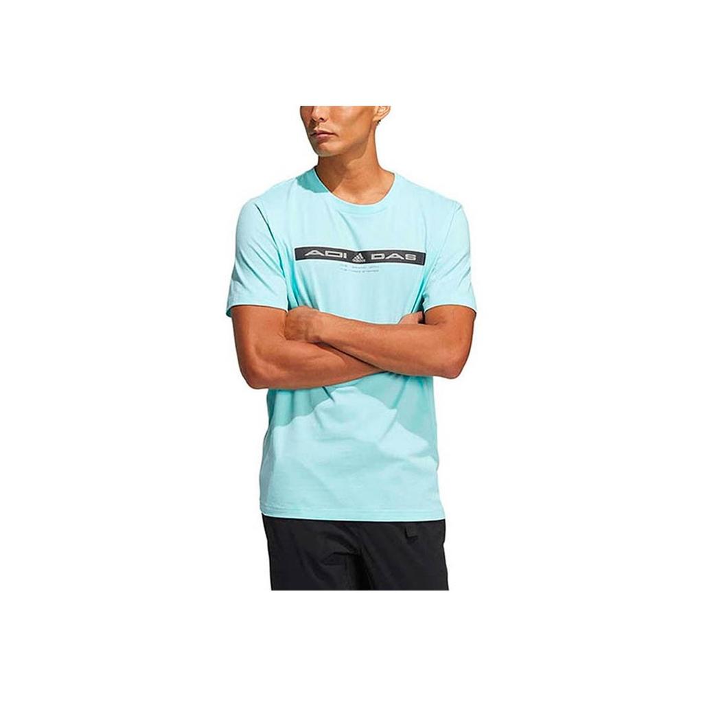 Adidas Alphabet Logo Print Round Neck Casual Short Sleeve T-Shirt Men Tops Blue HE9948