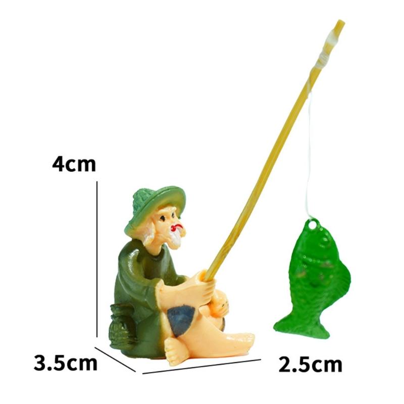 Aquarium Decoration Fishing Boats Ornament, Fishing Scene Fishtank Decors with Fisherman and Cats Detail for Fishtank Landscape Use