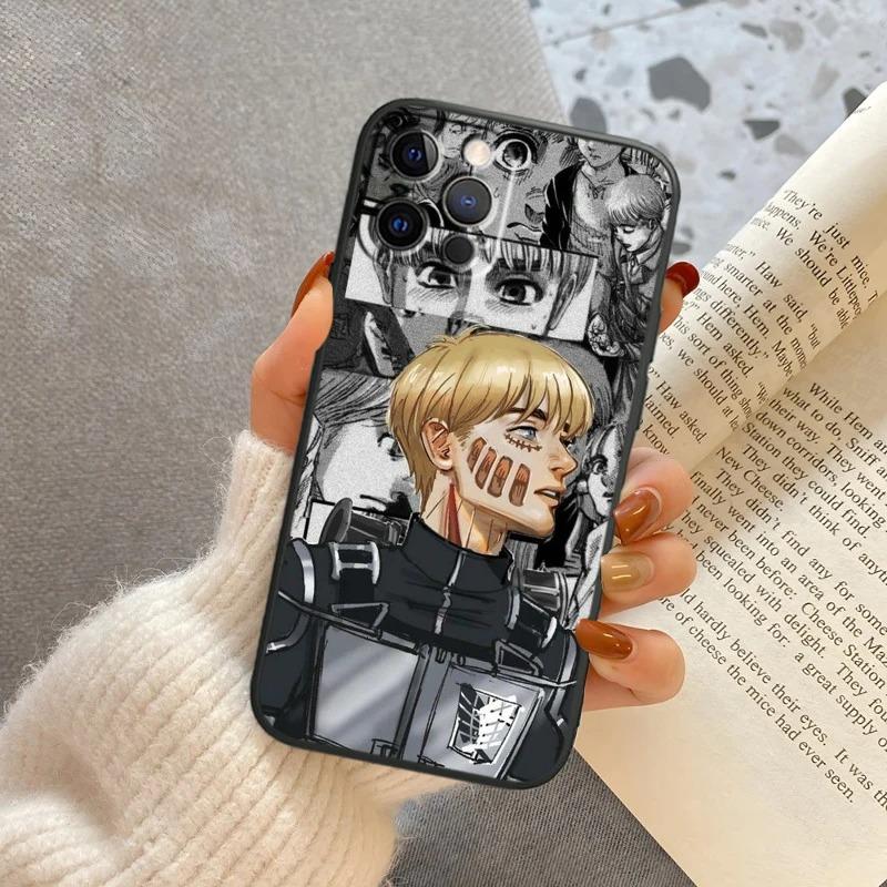 Attack On Titan Eren Jaeger Phone Case For iPhone 15 13 14 12 11 Pro MAX XR X XS SE 7 8 Plus Mini Soft Black Anime Mobile Case
