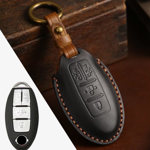 Kinotaka Compatible Nissan Genuine Leather Smart Key Case New Serena C27 ate New Note Leaf Rooks KICKS Elgrand Double Side Sliding Door 4 Button Ca
