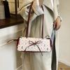 Plaid Bow Shoulder Bag Cartoon Print Cloth Underarm Bags Shopping French Stick Handbag Daily