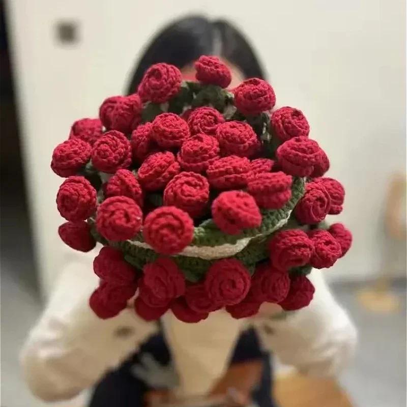 Finished Rose Blanket Bouquet Rose Flowers DIY Hand-woven Crocheting Stitch Blankets Girls Mother's Day Valentine's Day Gifts