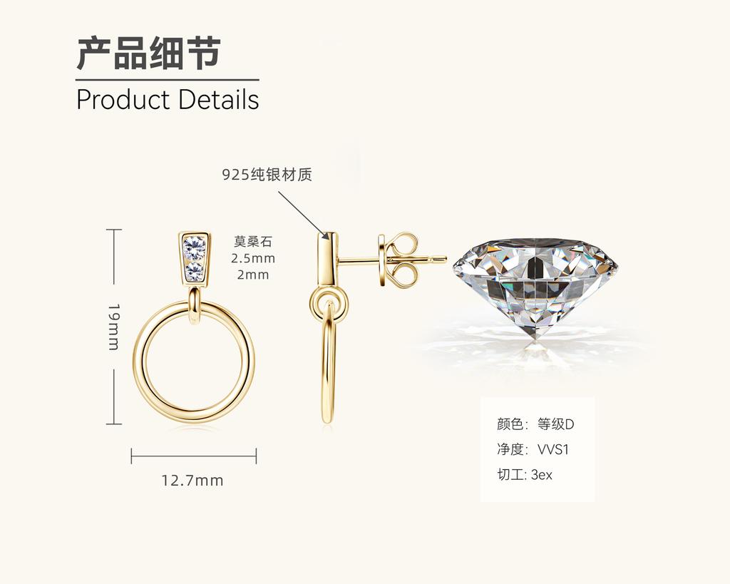 Silvere Glam European And American Niche Retro Round Moissanite Stud Earrings, 925 Sterling Silver Micro-set Earrings, Light Luxury Earrings