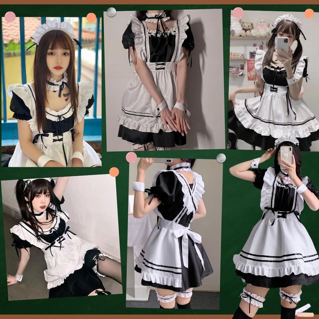 BeLoved Maid Costume with Full Set Little Plus Perfect for Cultural School Con Maid and Cosplay Halloween and Popular Babydoll Cosplay Tights, (Sizes
