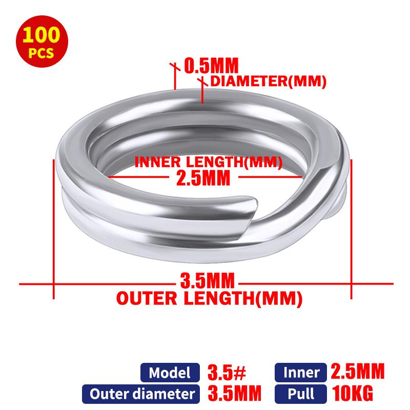 100Pcs Fishing Split Rings Stainless Steel 3.5-12Mm High Quality Strengthen Double Circle Round Snap Pesca Accessories