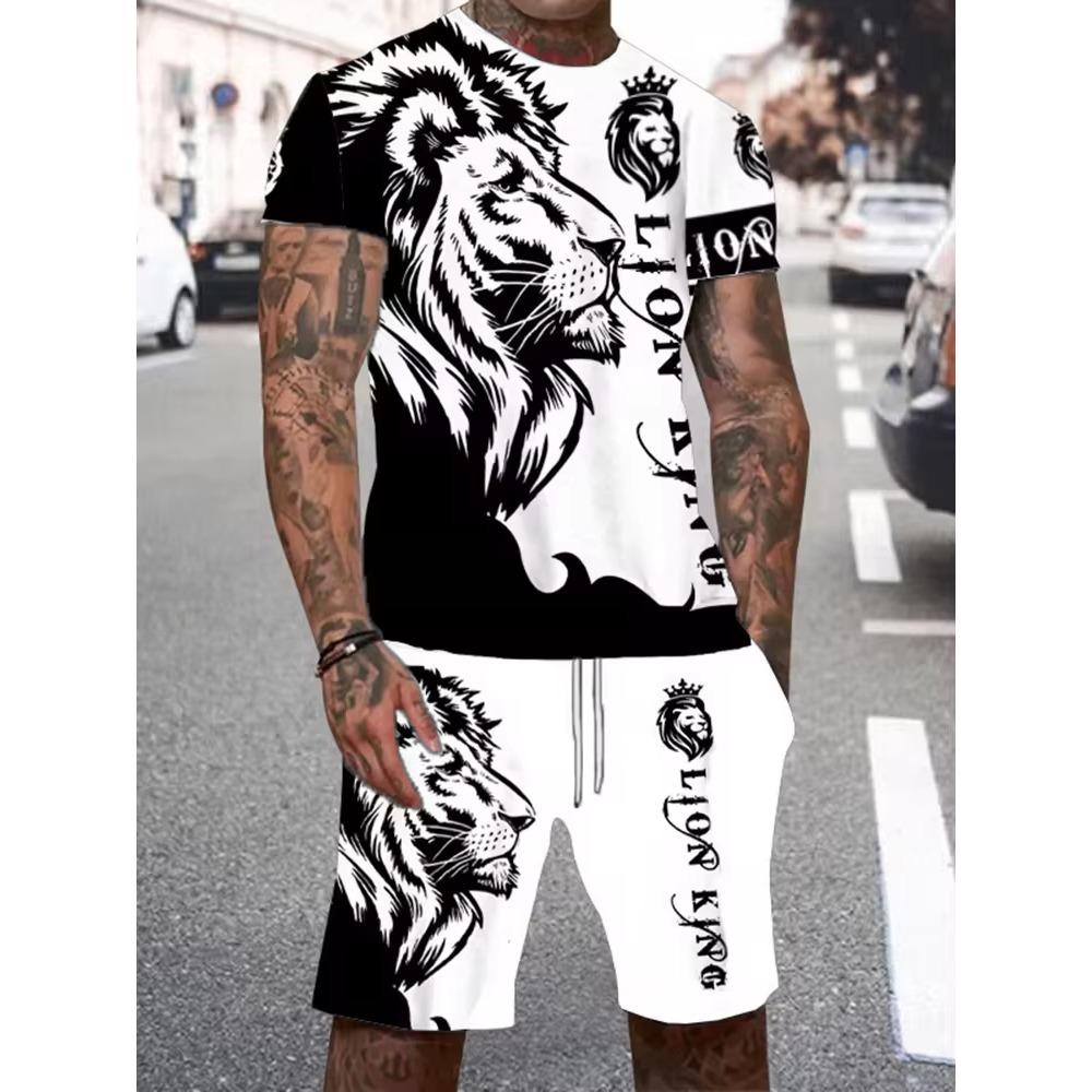 Latest Summer Men's Clothing 3D Printed Men's Fashion Sports Set Oversized Short Sleeved T-shirt Pants Set Men's T-shirt Shorts Set