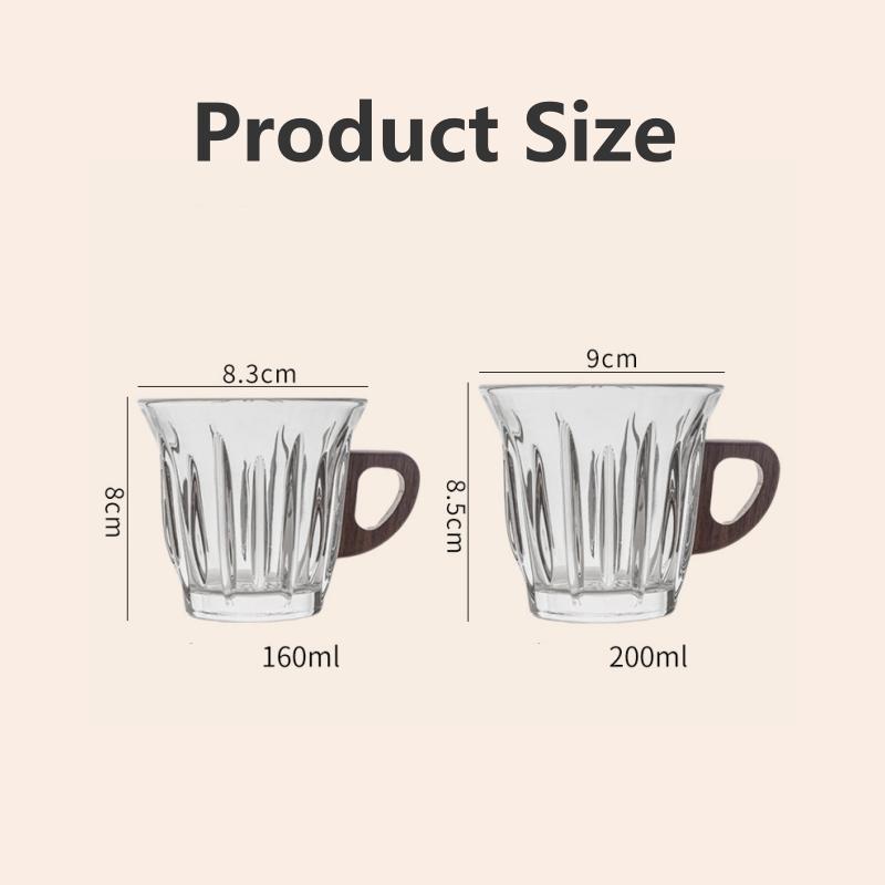 2 Set Coffee Cups with Wood Coaster | Tempered Glassware Round Table Setting for Dining, Home Restaurant Use, for Housewarming