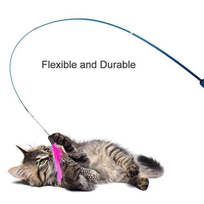 1PC Cat Feather Wand Interactive Teaser Toy Retractable Stick with Bell Refill Replacement Lures for Kitten Indoor Exercise Play