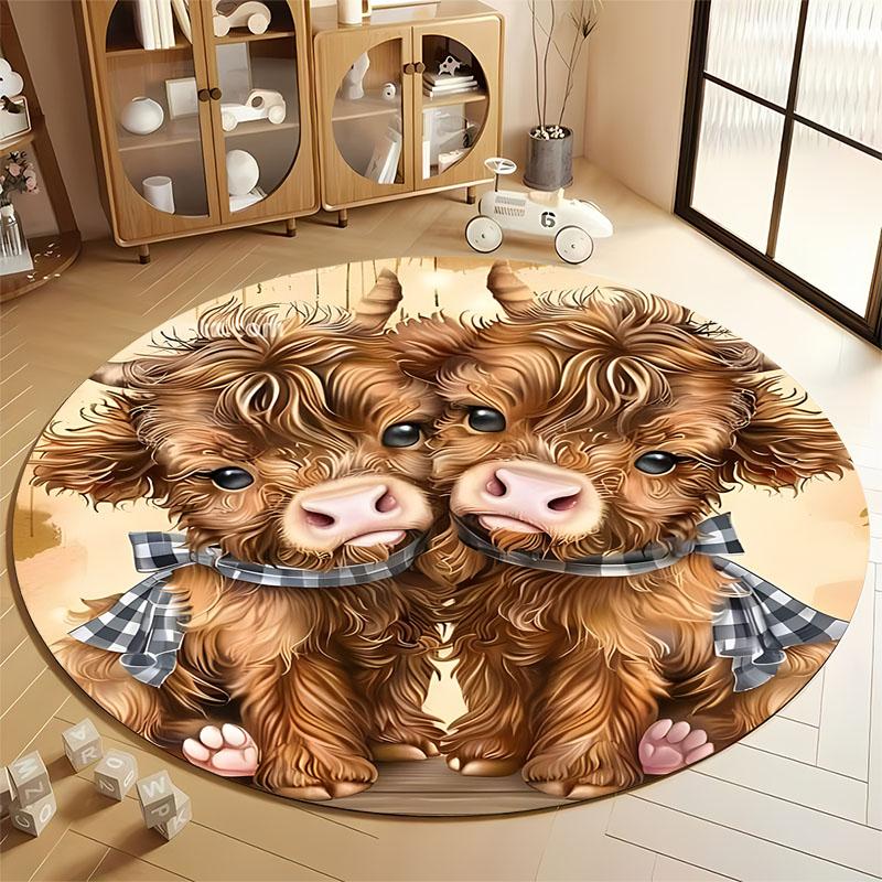 

Cozy Highland Cows Round Rug for Nursery Decor round carpet for home sofa bedroom, gift Diameter 60cm