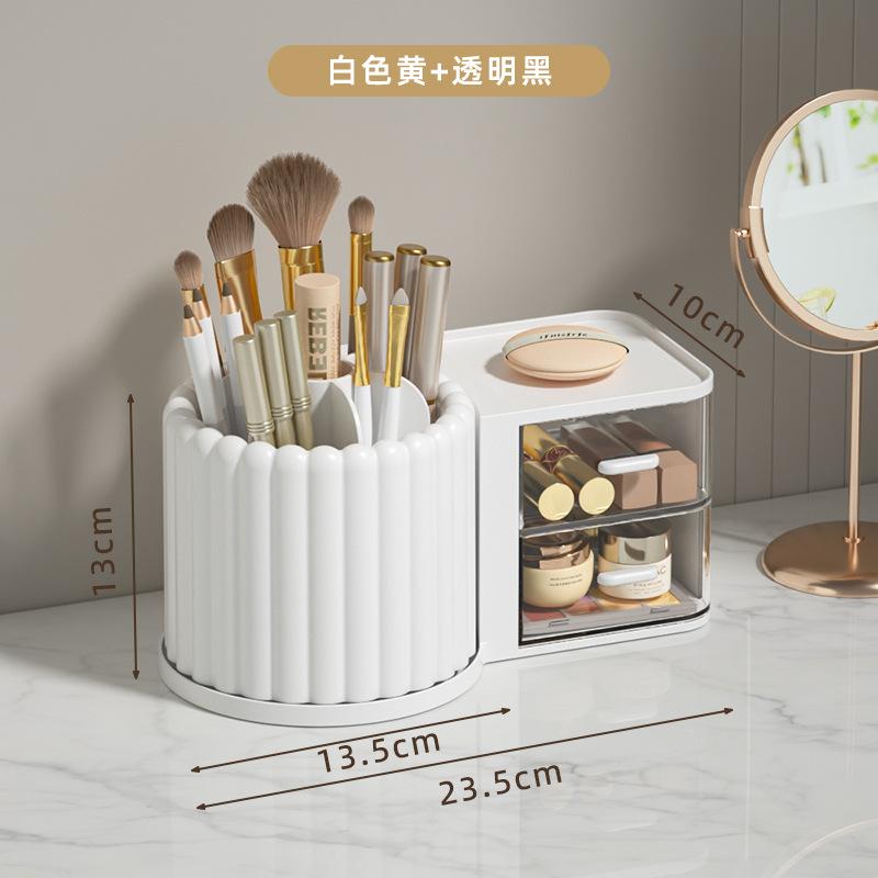 360° Rotating Makeup Brushes Holder With Lid Lipstick Organizer Cosmetic Storage Make Up Tools Box Jewelry Pencil Case Container