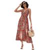 European and American Print Waist-Cinching Summer Midi Sling Dress for Women