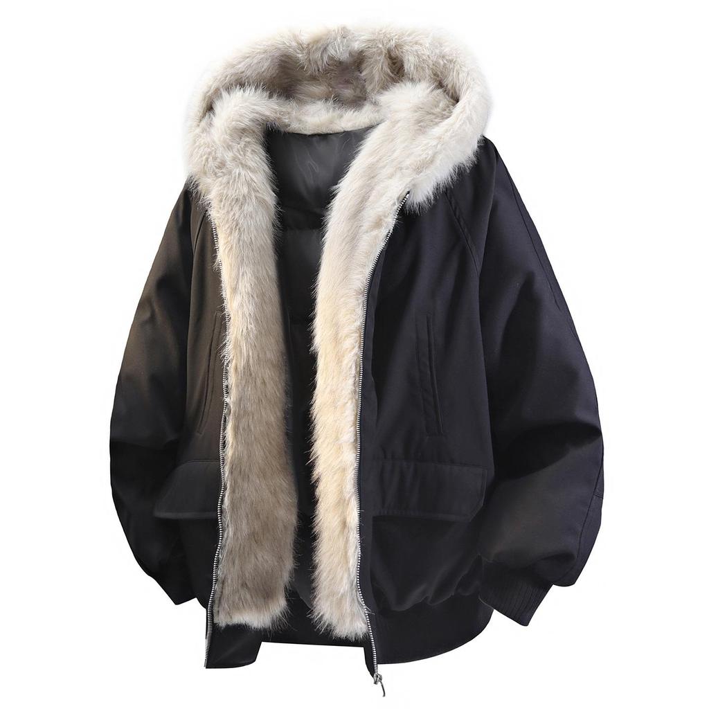 Jaqueta de Neve Masculina Retro com Capuz, Estampa Leopardo das Neves, Gola de Pelo Genuíno, 90% Penugem de Pato, Estilo Curto para Exterior.