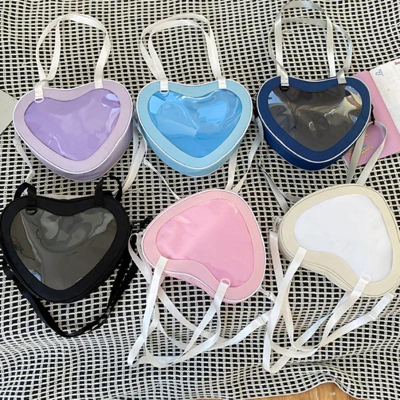 Love Heart Transparent Itabag Women JK Uniform Crossbody Bag Girls Purse And Handbag