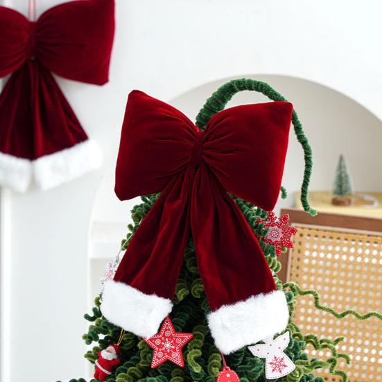 Red Christmas Velvet Bows Vintage Plush Stuffed Christmas Bows Hanging Ornament
