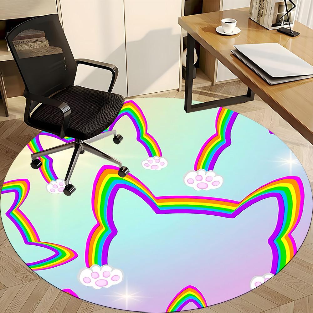 1pc Rainbow Cat Office Round Area Rug,  Mat Suitable ForOffice, Under Office Chairs Bedroom Living Room Home Decor, Room Deco