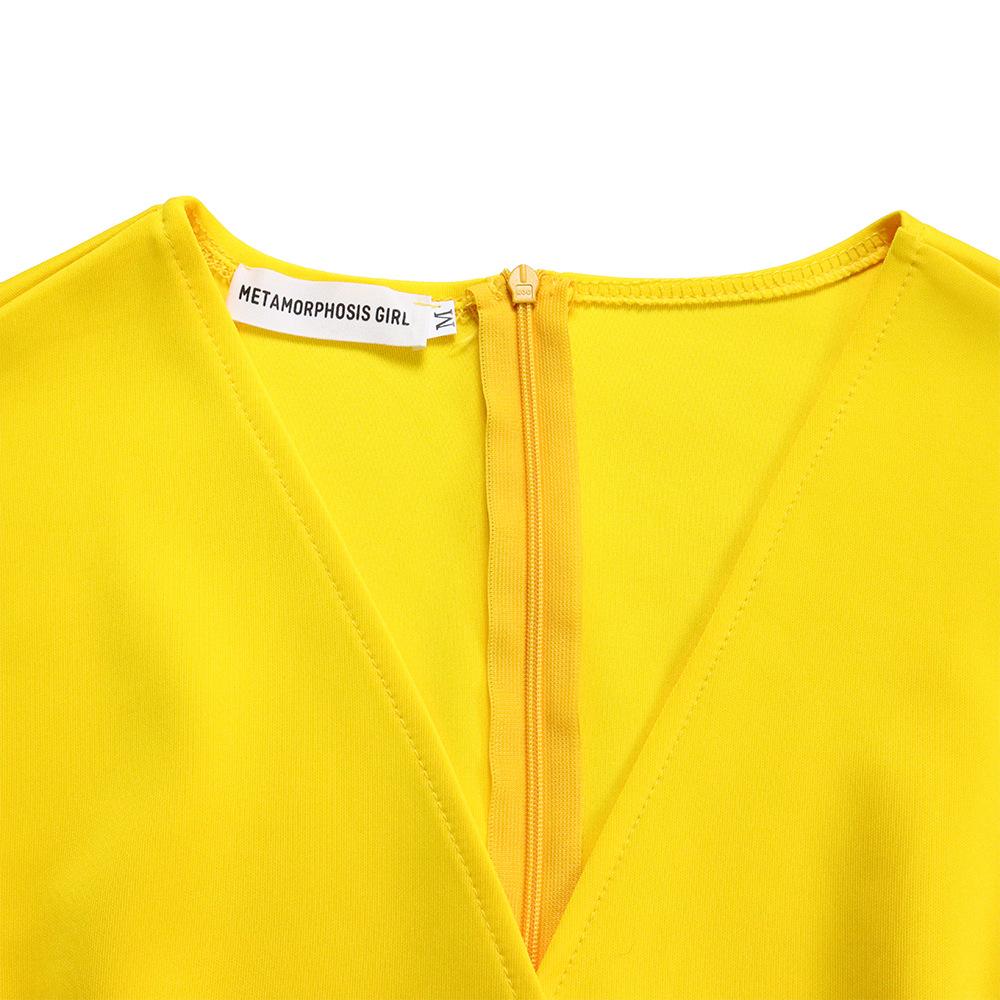 Large Size Women Summer Fashion Solid Dress Ladies Sexy One Piece V Neck Slit Dress with Belt