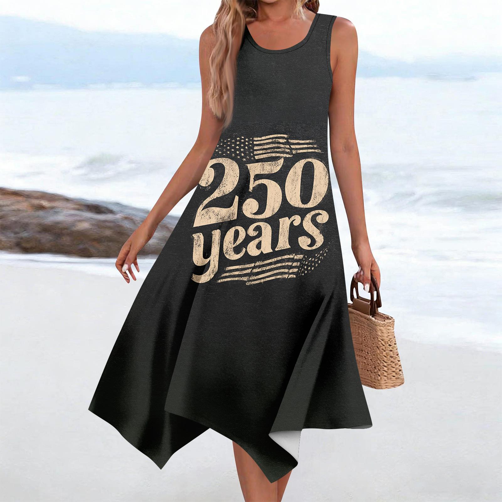 Женское повседневное модное платье средней длины с круглым вырезом без рукавов с винтажным цветочным принтом и неровным подолом XXL чёрный