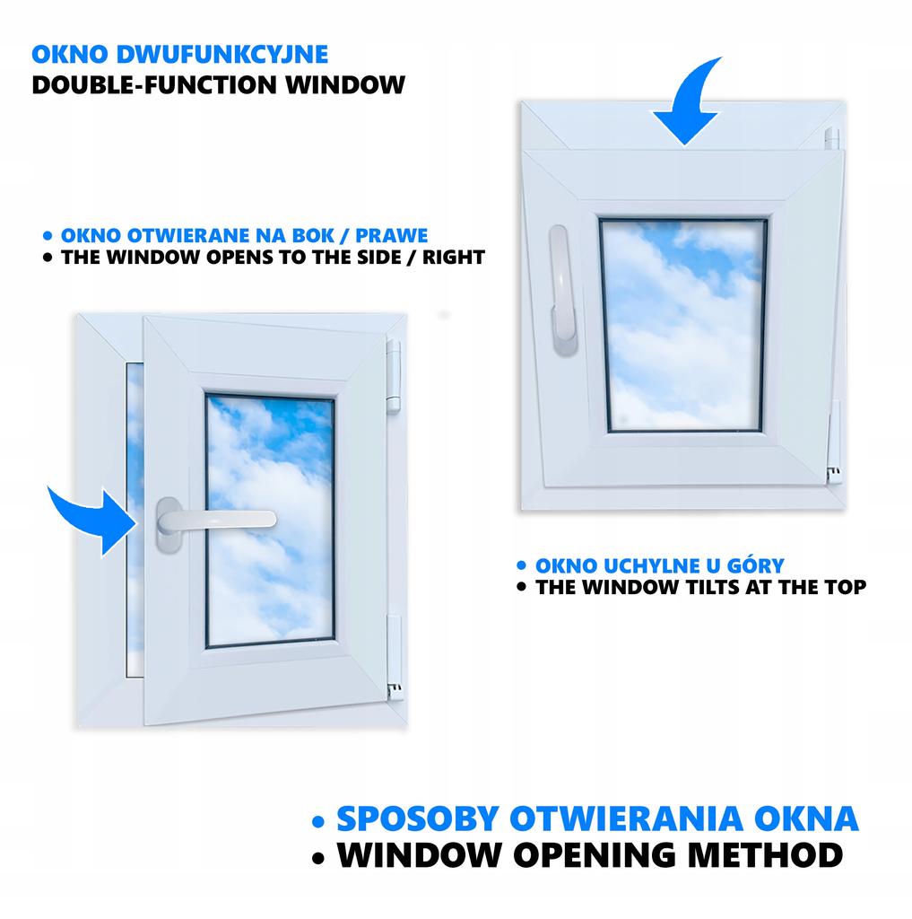 Okno PCV Białe 40x50 Prawe 400x500 mm Uchylno-Rozwierane Dwuszybowe