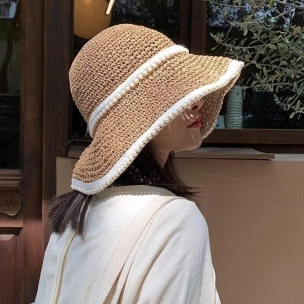 Breathable Straw Fisherman Hat Foldable Hollow Beach Cap Fashion Bucket Hat  for Spring Summer
