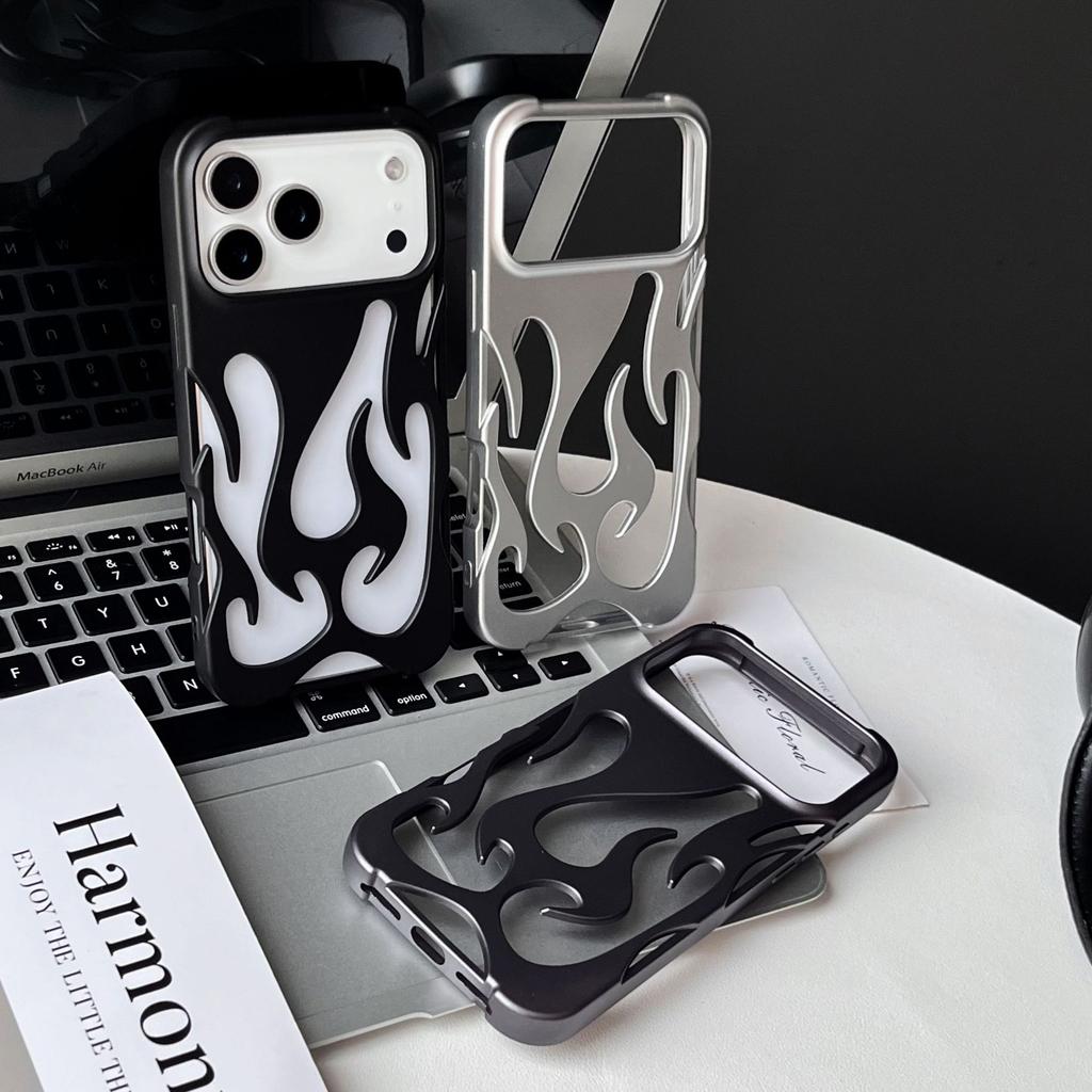 Applicable to iPhone17Promax matte hollow flame mobile phone case Apple 16 breathable heat dissipation anti-drop protective cover