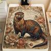 1PC Retro Floral Animal Print Flannel Blanket, High quality All Seasons, Home Decor, Warmth and Comfort, Perfect for Christmas Gifts