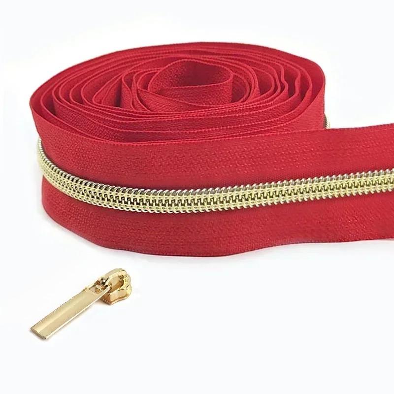 Cintas de Cremallera de Nylon #5 de 1/2/3/4/5 Metros con Deslizadores Cremalleras de Espiral Bolsa Cartera Bolsillo Tiradores de Cremallera Kit de Reparación de Cabezal Accesorios de Costura