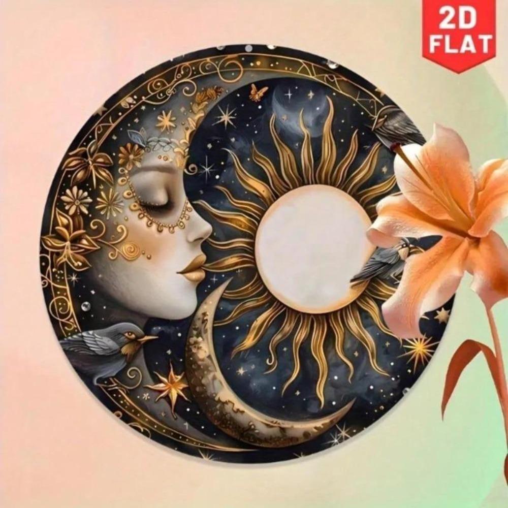 Vintage Sun and Moon Metal Wall Art Aluminum Round Sign Home Decor