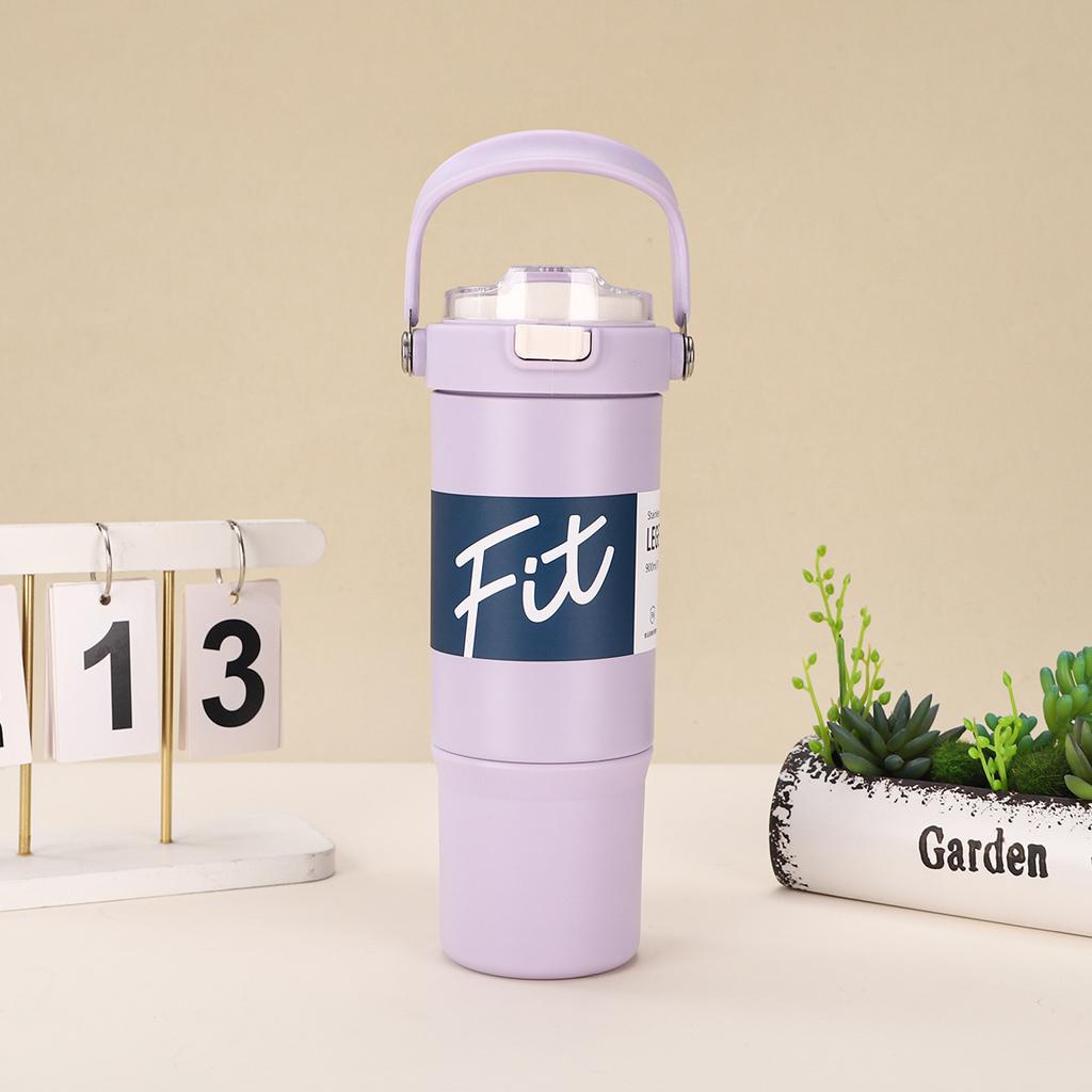 Stainless Steel Handle Car Cup Double Vacuum Spring Cover Thermos Cup Outdoor Fitness Sports Kettle