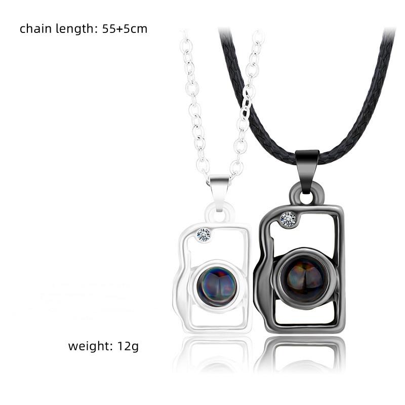 2Pcs Magnetic Couple Necklace For Women Men I Love You 100 Languages Projection Necklace Heart Shape Pendant Necklace Zircon
