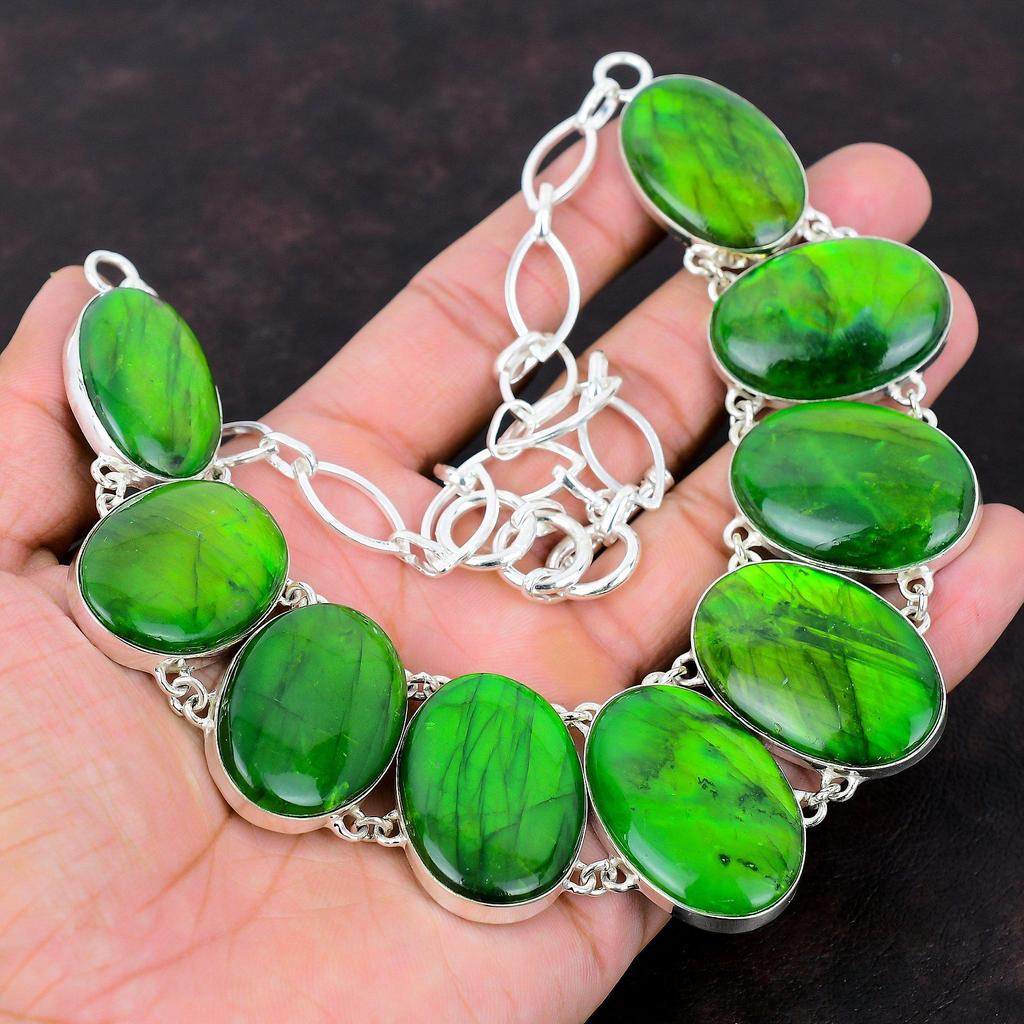 Green Fire Labradorite Necklace Handmade Necklace 925 Sterling Silver Necklace Adjustable Chain Necklace Gemstone Jewelry Gift For Mother