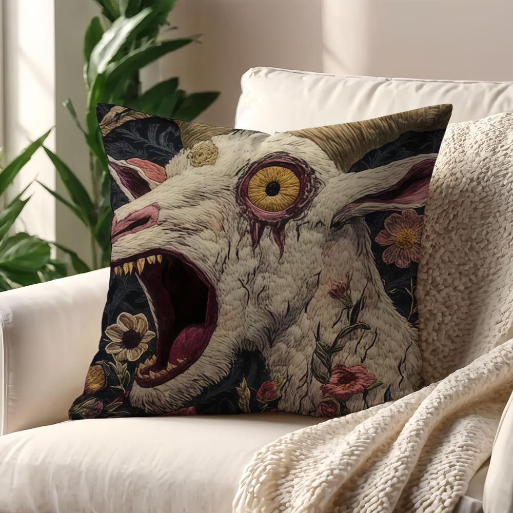 Tonnika Chen Unisex Double Sided Pooky Goat Face Pillow Cover, 2D Nordic Design For Sofa Living Room Car Bedroom Office And Coffee Shop Gift