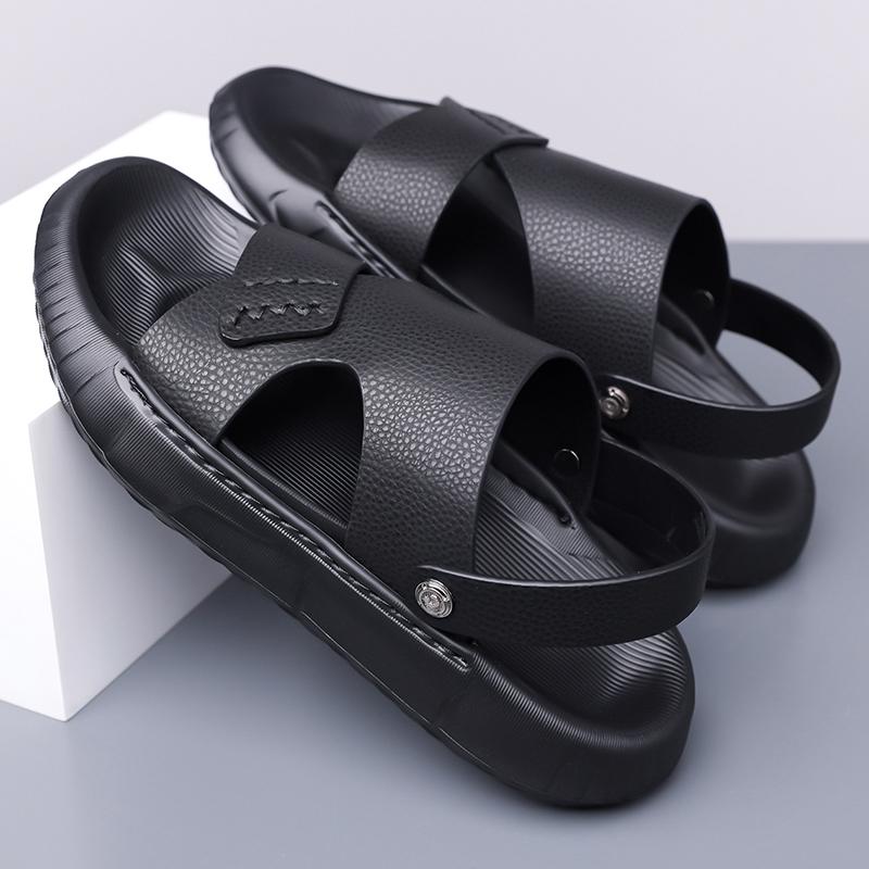 Fashion Casual Leather Summer Men Slippers Breathable Sandals Classics Beach Slides Outdoor Male Flip Flops Soft Dual-Purpose Half Drag