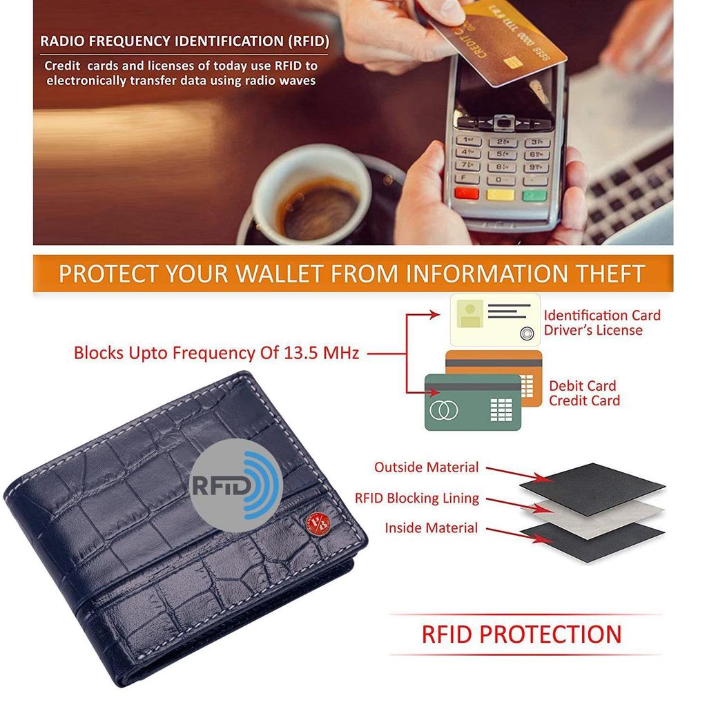 Denial Navy Printed RFID Blocking Leather Wallet for Men