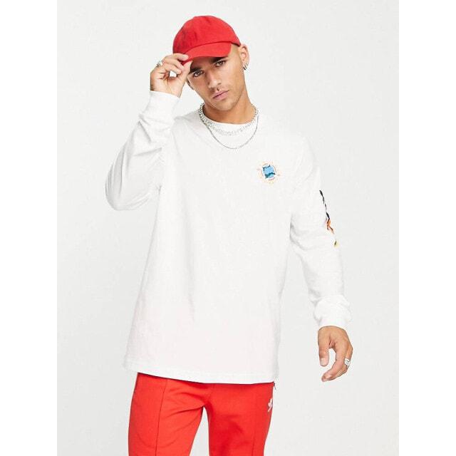 

Белая футболка с длинными рукавами и принтом на спине adidas Originals Wander Hour
