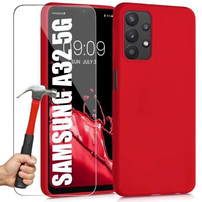 Coque de téléphone - Samsung - A32 5G - Silicone Rouge - Design Magnétique - 2 Verres Trempés