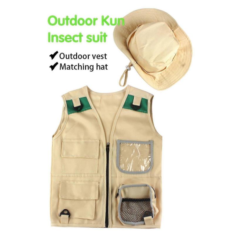 Outdoor Kit,young Kid's Khaki Vest And Hat Comfortable And Durable Explorer Costume Role Play Toy